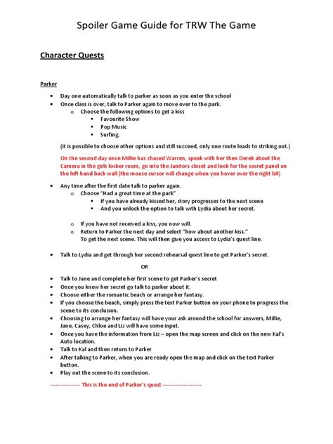 Spoiler Game Guide for TRW The Game .